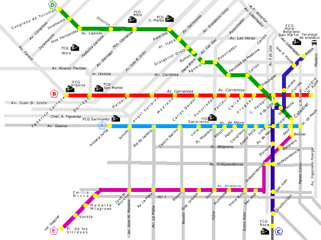 Plano de metrô em Buenos Aires