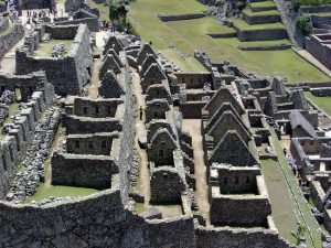Panorâmica setor residencial de Machu Picchu, Peru