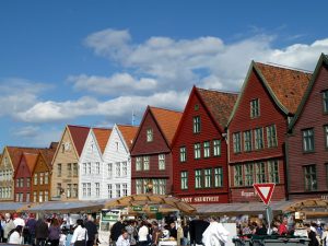 Bergen, Noruega, banca de alimentação no porto