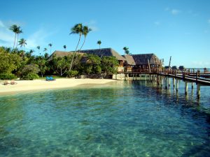 O acesso aos bangalows em Bora-Bora